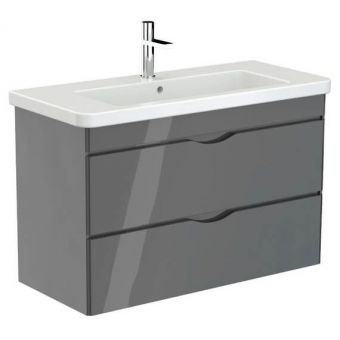 Saneux Indigo 2 Drawer Vanity Unit - 1000mm - Glossy Grey - Basin Not Included