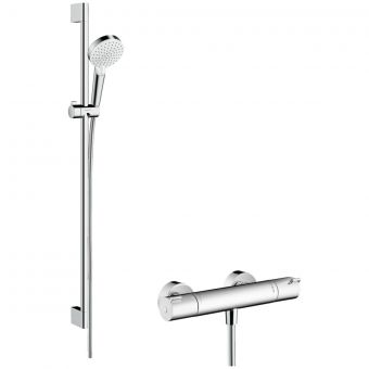 hansgrohe Crometta Shower System Vario with Ecostat 1001 CL Thermostat and 72cm Shower Bar - 27828400