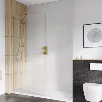 UK Bathrooms Essentials Small 8mm Wet Room Panel in Brushed Brass