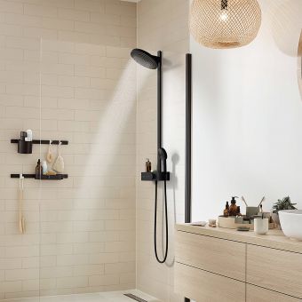 hansgrohe Pulsify S Shower pipe 260 2 Jet EcoSmart with Shower Tablet Select 400 in Matt Black