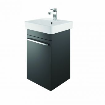 The White Space Scene Left Hand 1 Door 450mm Wall Hung Cloakroom Unit in Gloss Charcoal