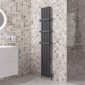 UK Bathrooms Essentials Chelan Vertical Aluminium Radiator in Matt Anthracite