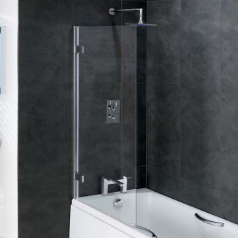 UK Bathrooms Essentials Tana 8mm Hinged Bath Screen in Chrome
