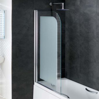 UK Bathrooms Essentials Tana 8mm Hinged Frosted Bath Screen in Chrome