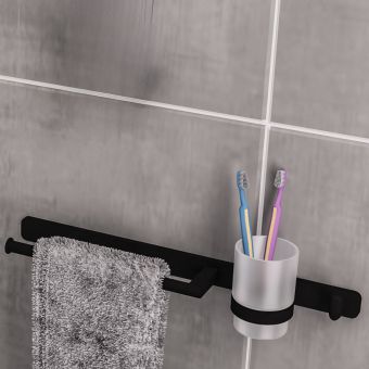 UK Bathrooms Essentials Vajont Towel Holder and Tumbler in Matt Black