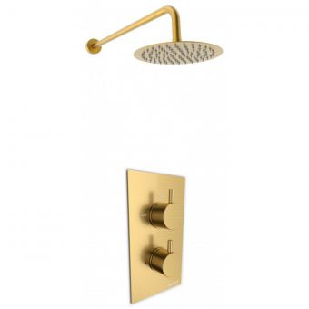 Astrala Prato Thermostatic Concealed Shower with Fixed Overhead in Brushed Brass