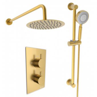 Astrala Prato Thermostatic Concealed Shower with Adjustable Slide Rail Kit and Overhead in Brushed Brass