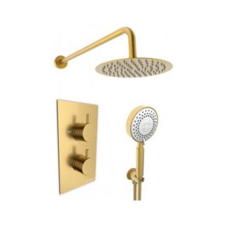 Astrala Prato Thermostatic Concealed Shower with Separate Handshower and Fixed Overhead in Brushed Brass