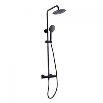 Astrala Ancona Round Thermostatic Bar Shower with Overhead and Sliding Handset in Matt Black