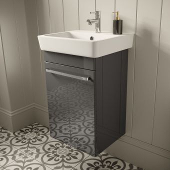 The White Space Scene Right Hand 1 Door 450mm Wall Hung Cloakroom Unit in Gloss Charcoal