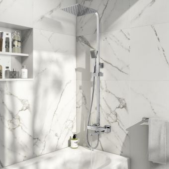 Amara Square Rigid Riser Shower with Bath Filler in Chrome