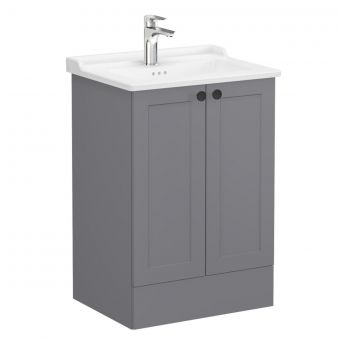 VitrA Root Classic Floor-Standing Washbasin Unit with Doors in Matt Grey (60cm) - UNIT ONLY