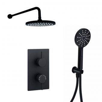 Astrala Ancona Thermostatic Shower Separate Handshower and Fixed Overhead Drencher in Matt Black