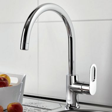 Grohe 31368 BauLoop Chrome Single Lever Kitchen Sink Mixer Tap Swivel High Spout 