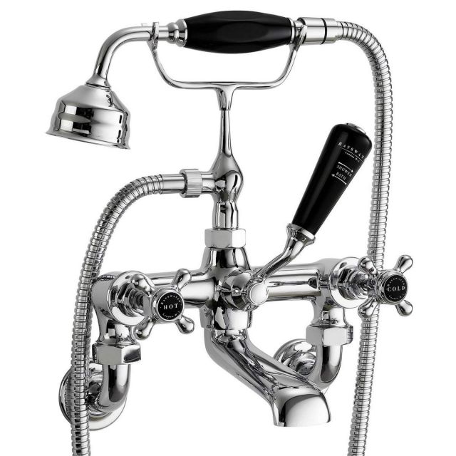 Bayswater Crosshead Wall Mounted Bath Taps with Shower Handset
