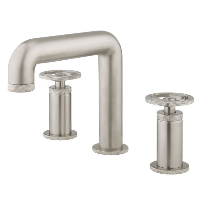 Crosswater Union Brushed Nickel 3 Hole Basin Tap with Wheel Handle - UB135DNL