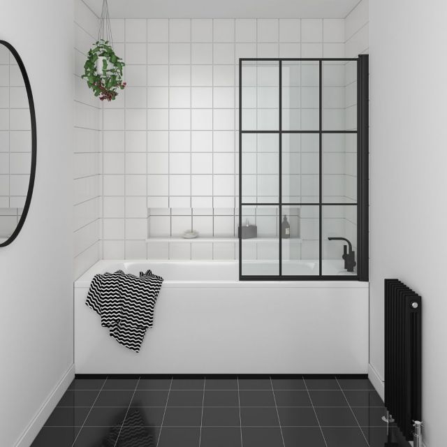 UK Bathrooms Essentials Crittal Bath Screen in Matt Black