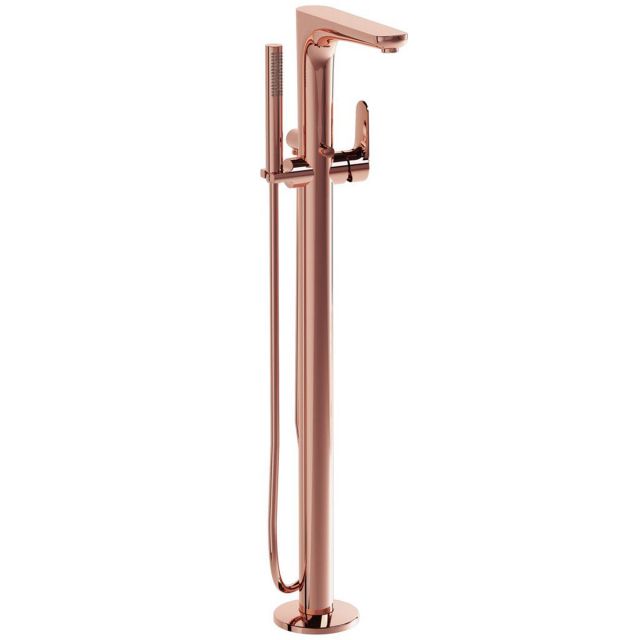 VitrA Root Round Floor-Standing Bath Mixer with Hand Shower in Copper - A4274126