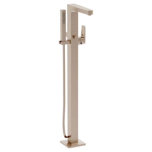 VitrA Root Square Floor-Standing Bath Mixer with Hand Shower in Brushed Nickel - A4276034