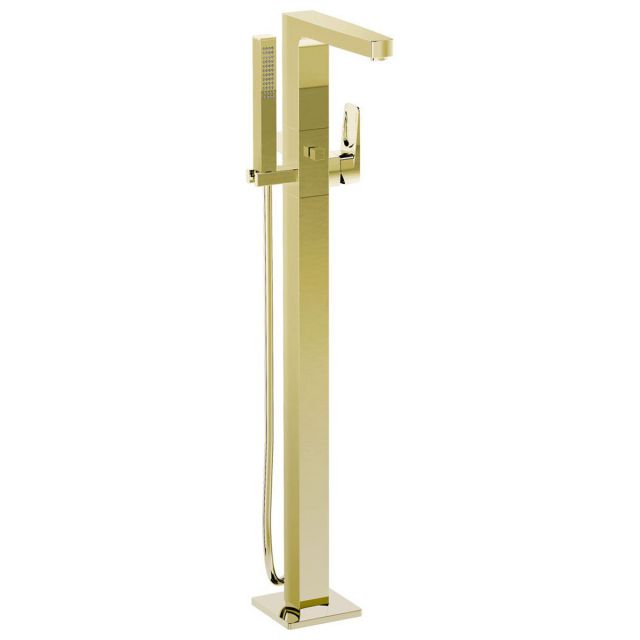VitrA Root Square Floor-Standing Bath Mixer with Hand Shower in Gold - A4276023