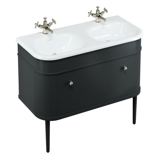 Burlington Chalfont 1000mm Basin with Drawer Unit and Legs in Matt-Black and Nickel Handles - CH100MB