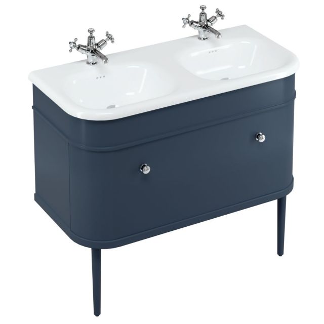 Burlington Chalfont 1000mm Basin with Drawer Unit and Legs in Blue and Chrome Handles - CH100B