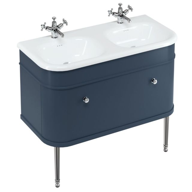 Burlington Chalfont 1000mm Unit with Drawer and Double Roll-Top Basin in Blue and Chrome - CH100B