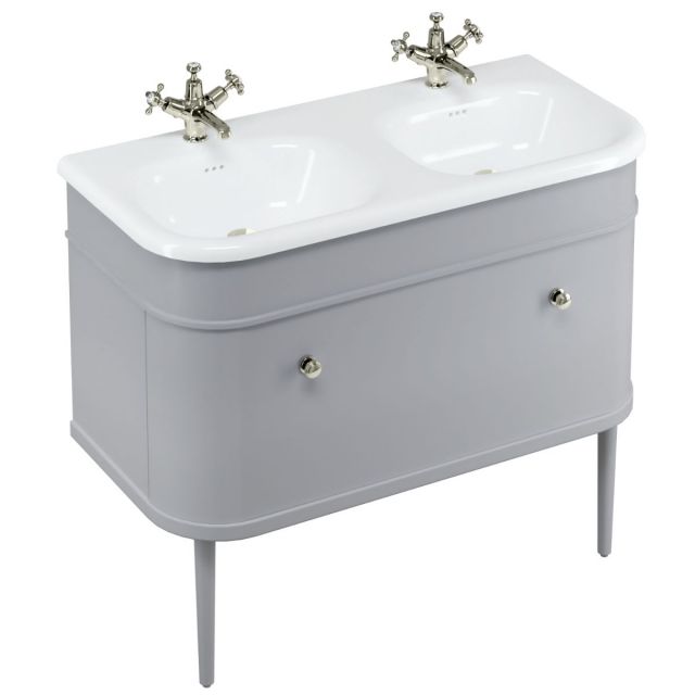 Burlington Chalfont 1000mm Basin with Drawer Unit and Legs in Classic Grey and Nickel Handles - CH100G