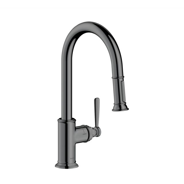 AXOR Montreux Single Lever Kitchen Mixer Tap 180 With Pull Out Spray - Polished Black Chrome