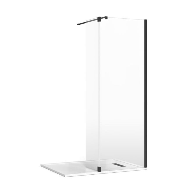 Crosswater Gallery 8 Recess Shower Enclosure with Fixed Deflector and Wall Support in Matt Black