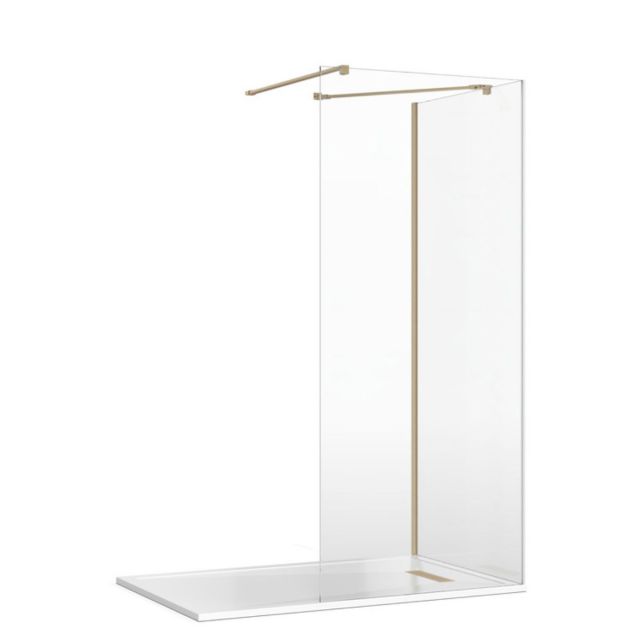 Crosswater Gallery 8 Glass Corner Shower Enclosure with Wall and Angled Support in Brushed Brass
