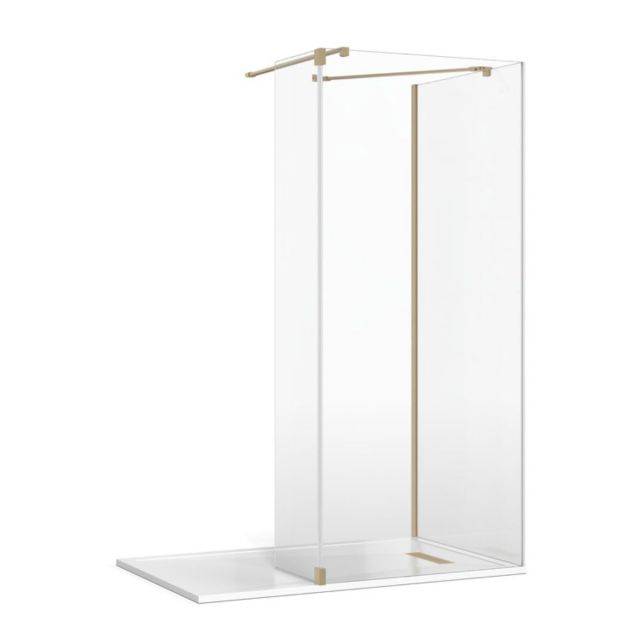 Crosswater Gallery 8 Glass Corner Shower Enclosure with Fixed Deflector and Wall/Angled Support in Brushed Brass