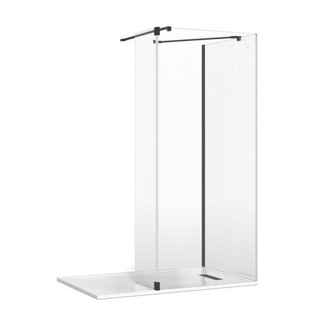 Crosswater Gallery 8 Glass Corner Shower Enclosure with Fixed Deflector and Wall/Angled Support in Matt Black