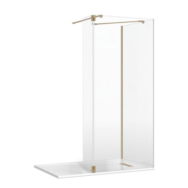 Crosswater Gallery 8 Glass Corner Shower Enclosure with Hinged Deflector and Wall/Angled Support in Brushed Brass