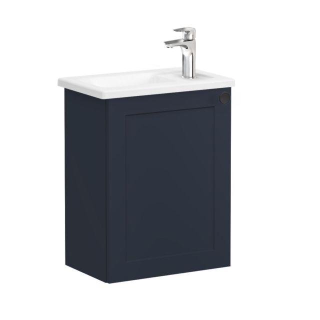 VitrA Root Classic Compact Washbasin Unit with Left-Hand Hinges in Matt Dark Blue (45cm)