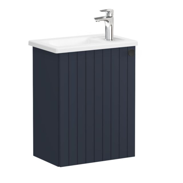 VitrA Root Groove Compact Washbasin Unit with Left-Hand Hinges in Matt Dark Blue (45cm)
