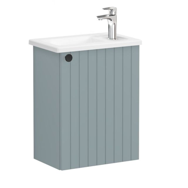 VitrA Root Groove Compact Washbasin Unit with Right-Hand Hinges in Matt Fjord Green (45cm)