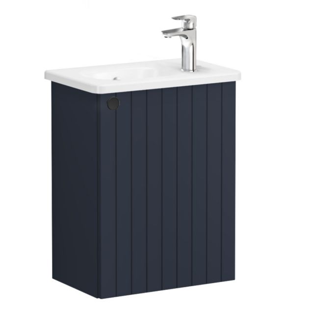 VitrA Root Groove Compact Washbasin Unit with Right-Hand Hinges in Matt Dark Blue (45cm)