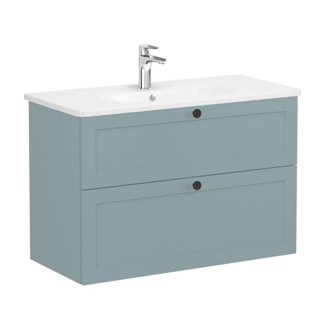 VitrA Root Classic Washbasin Unit with 2 Drawers in Matt Fjord Green (100cm)