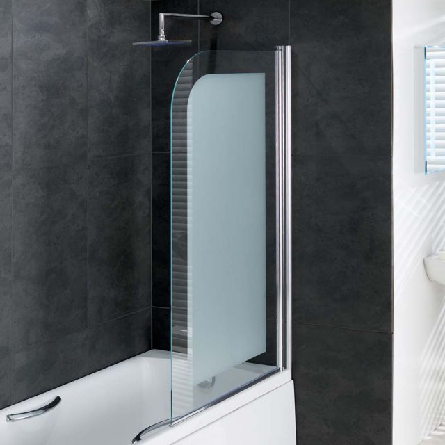 UK Bathrooms Essentials Tana 6mm Hinged Frosted Bath Screen in Chrome