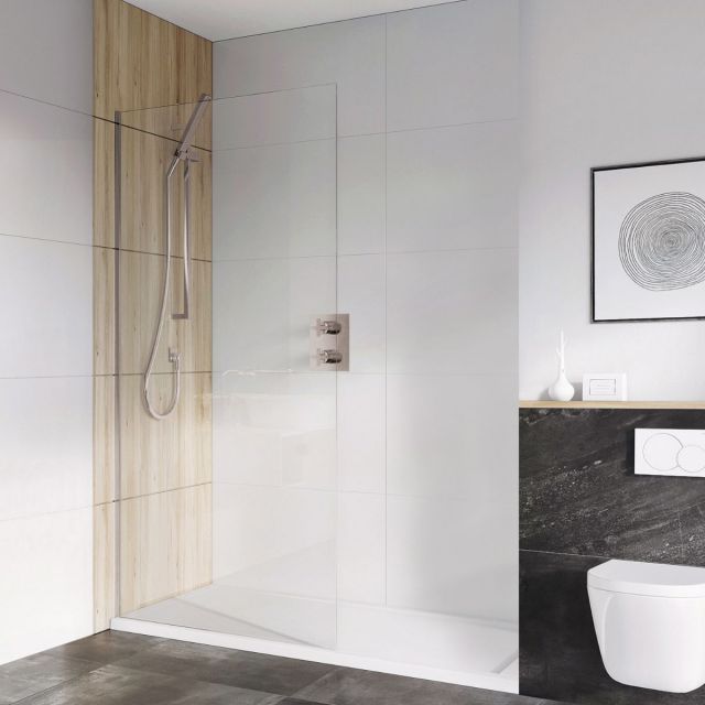 UK Bathrooms Essentials Small 8mm Wet Room Panel in Nickel