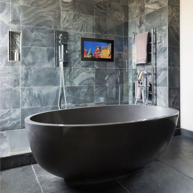 Aquavision Genesis 22" Complete Frameless Bathroom TV with Black Glass and Speakers - AVF22L-CGBLSP