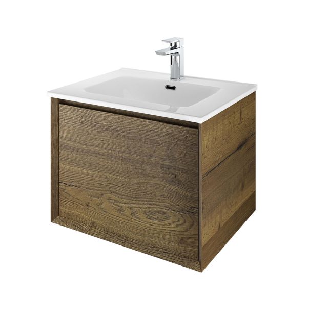 The White Space Distrikt 600mm Wall Hung Vanity Unit in Tobacco Oak