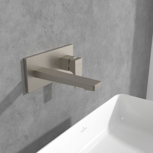 Villeroy & Boch Architectura Square Wall-Mounted Single-Lever Basin Mixer in Brushed Nickel - TVW12500300064