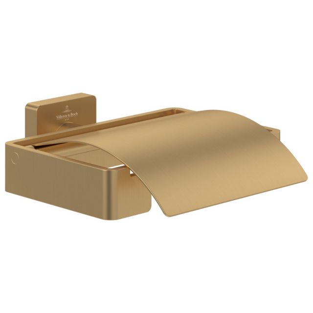 Villeroy & Boch Elements Striking Toilet Roll Holder with Cover in Brushed Gold - TVA15201300076