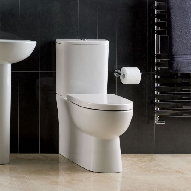UK Bathrooms Essentials Mackenzie Rimless Back to Wall Close Coupled Toilet