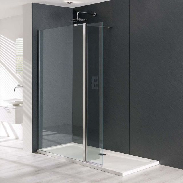UK Bathrooms Essentials Toba Walk-In Shower Enclosure with Hinged Deflector in Chrome
