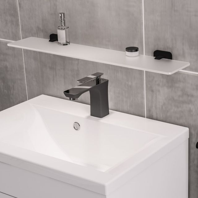 UK Bathrooms Essentials Vajont Glass Shelf in Matt Black