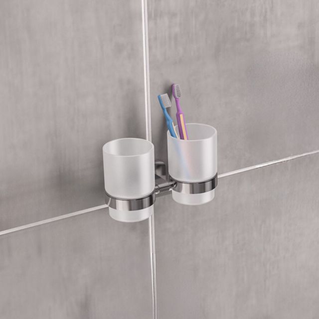 UK Bathrooms Essentials Vajont Double Tumbler Holder in Chrome
