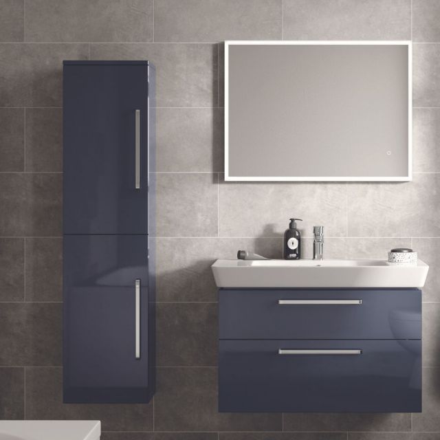 The White Space Scene Left Handed Tall Wall Hung Unit in Gloss Dark Indigo